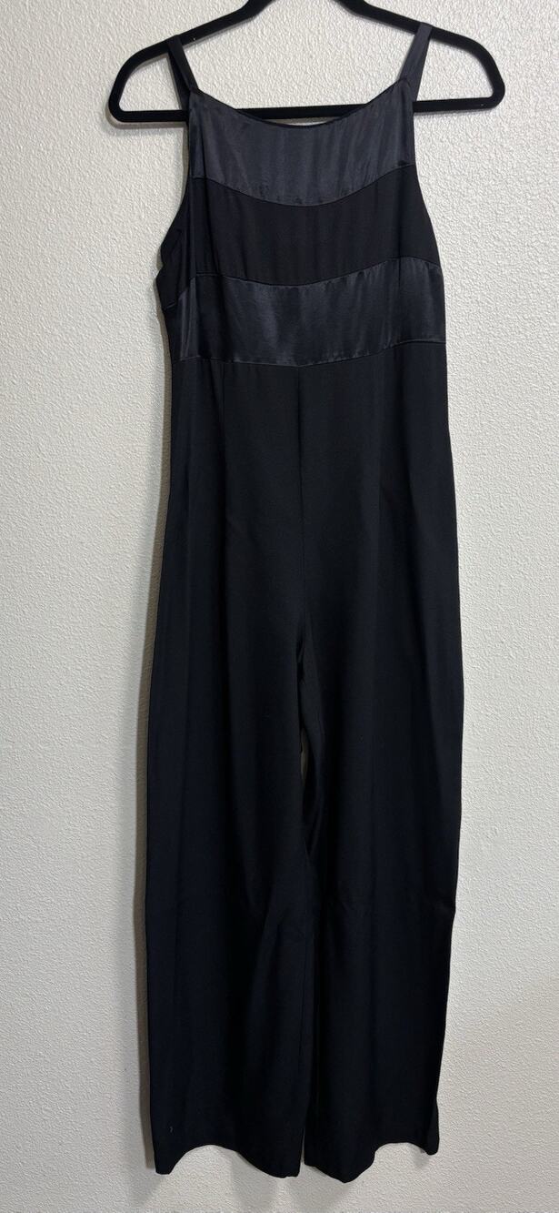 Black Satin Sleeveless Jumpsuit Vintage Formal Event Whimsigoth Women's Size 9